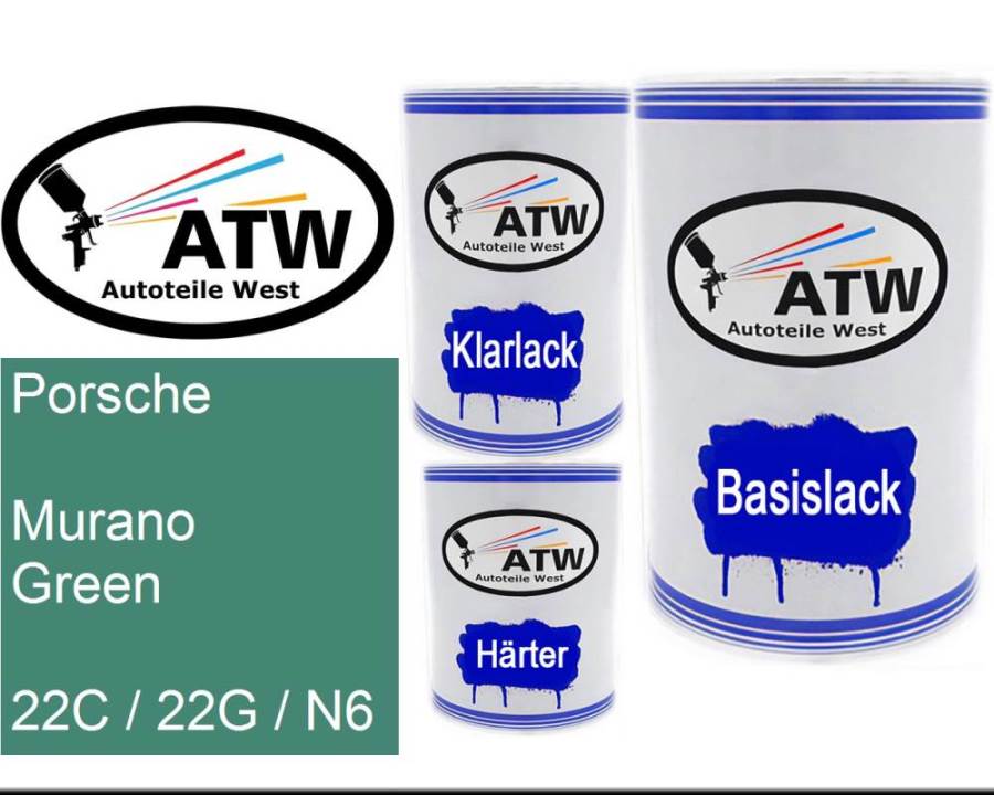 Porsche, Murano Green, 22C / 22G / N6: 500ml Lackdose + 500ml Klarlack + 250ml Härter - Set, von ATW Autoteile West.